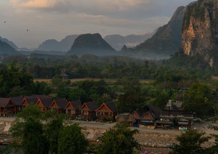 Wooden Buildings in a Mountain Valley