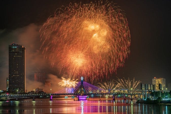 fireworks, display, city